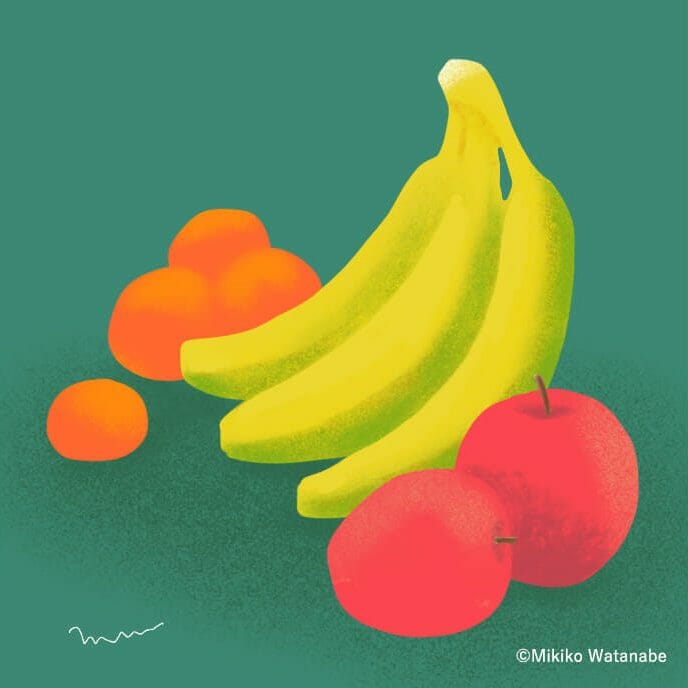 バナナ みかん りんごのイラスト 熊本のイラストレーター わたなべみきこ