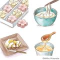 葛菓子、葛切り、葛餅、葛湯のイラスト
